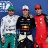2023年F1第5戦マイアミGP予選　PPセルジオ・ペレス（レッドブル）、2番手フェルナンド・アロンソ（アストンマーティン）、3番手カルロス・サインツ（フェラーリ） 　(c)XPB Images